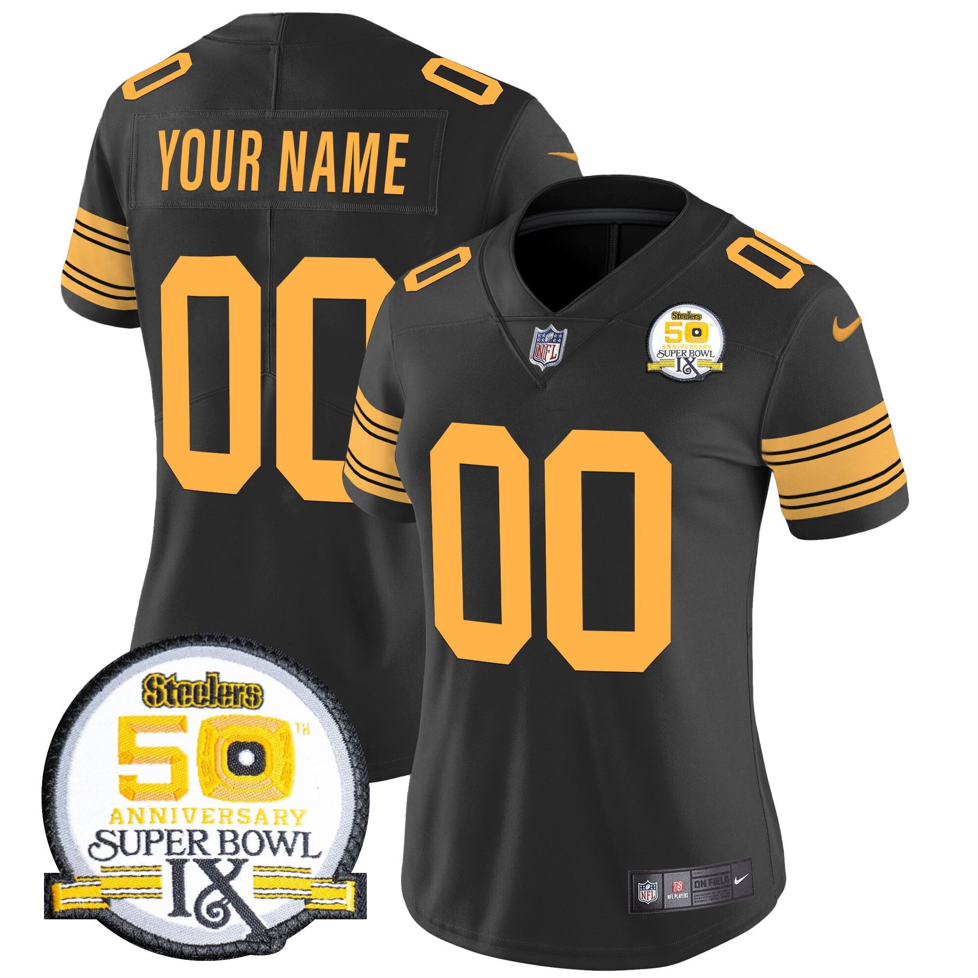 Steelers 50th Anniversary Of Super Bowl IX Patch Vapor Limited Custom Jersey - All Stitched