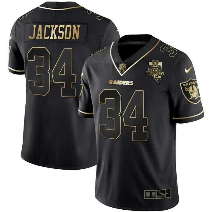 MEN'S LAS VEGAS RAIDERS INAUGURAL SEASON PATCH BLACK SILVER JERSEY - ALL STITCHED