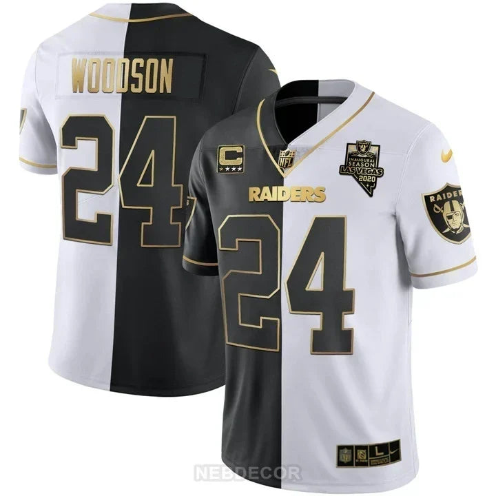 MEN'S LAS VEGAS RAIDERS INAUGURAL SEASON PATCH BLACK SILVER JERSEY - ALL STITCHED