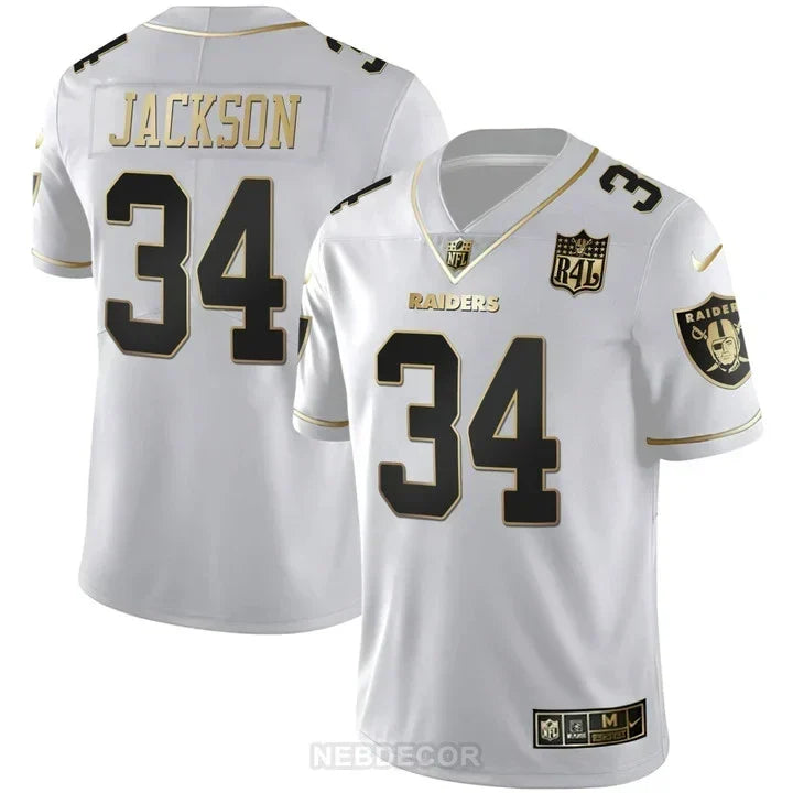 MEN'S LAS VEGAS RAIDERS RAIDER4LIFE PATCH WHITE GOLD AND BLACK GOLD JERSEY - ALL STITCHED