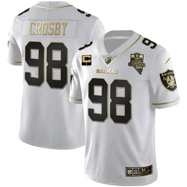 MEN'S LAS VEGAS RAIDERS INAUGURAL SEASON PATCH WHITE GOLD JERSEY - ALL STITCHED