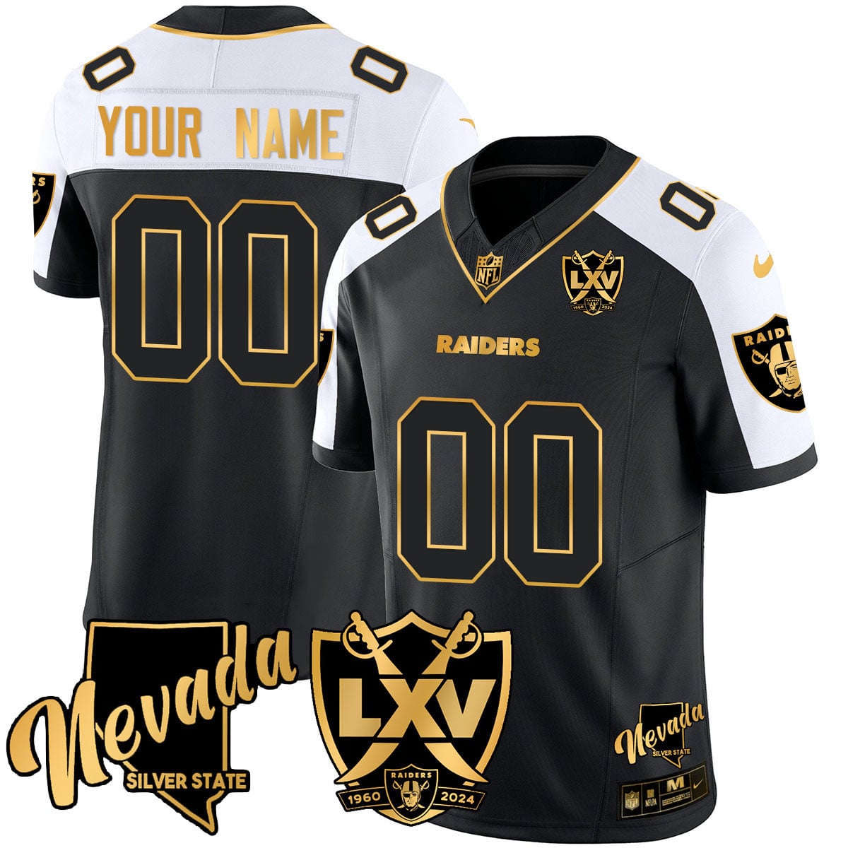 Custom Name/Gender Raiders 2024 Vapor Limited Gold Jersey - 65th Anniversary - All Stitched