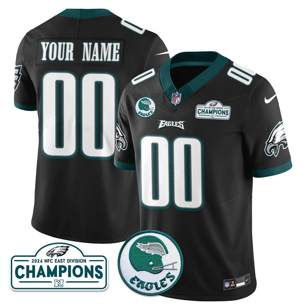 Custom Philadelphia Eagles 2024 NFC East Division Champions Jersey N1 - All Stitched
