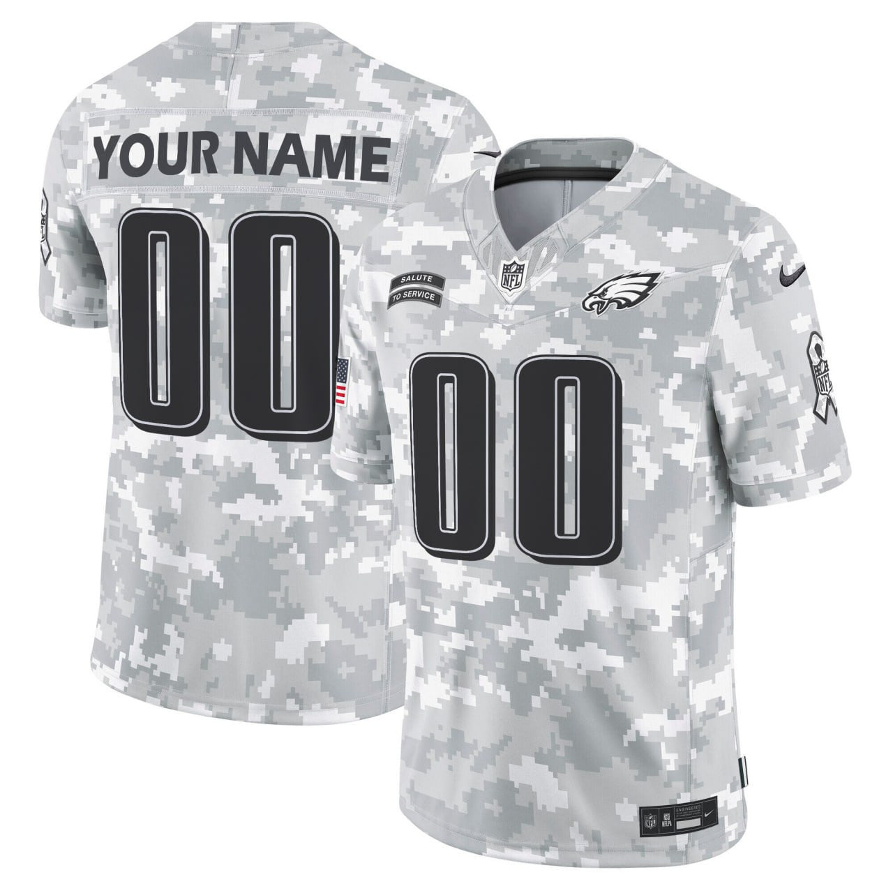 Arctic Camo Philadelphia Eagles 2024 Salute to Service Custom Jersey - All Stitched
