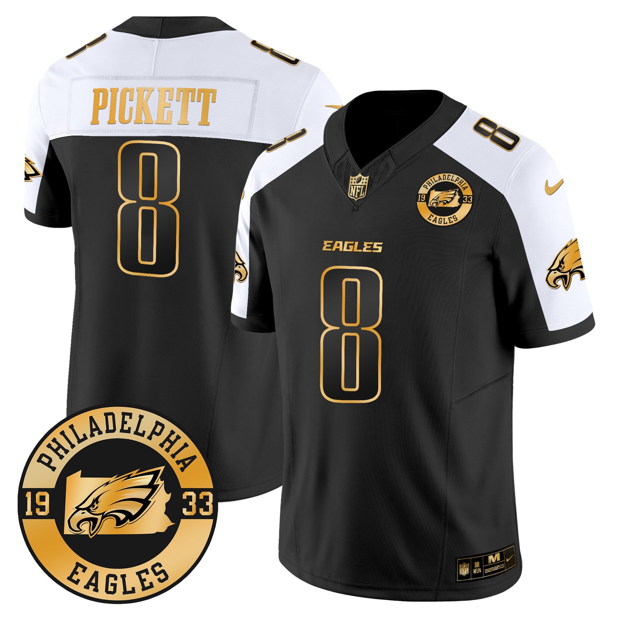 Men's Eagles 2024 Gold Vapor Limited Jersey - Est. 1933 Patch - All Stitched