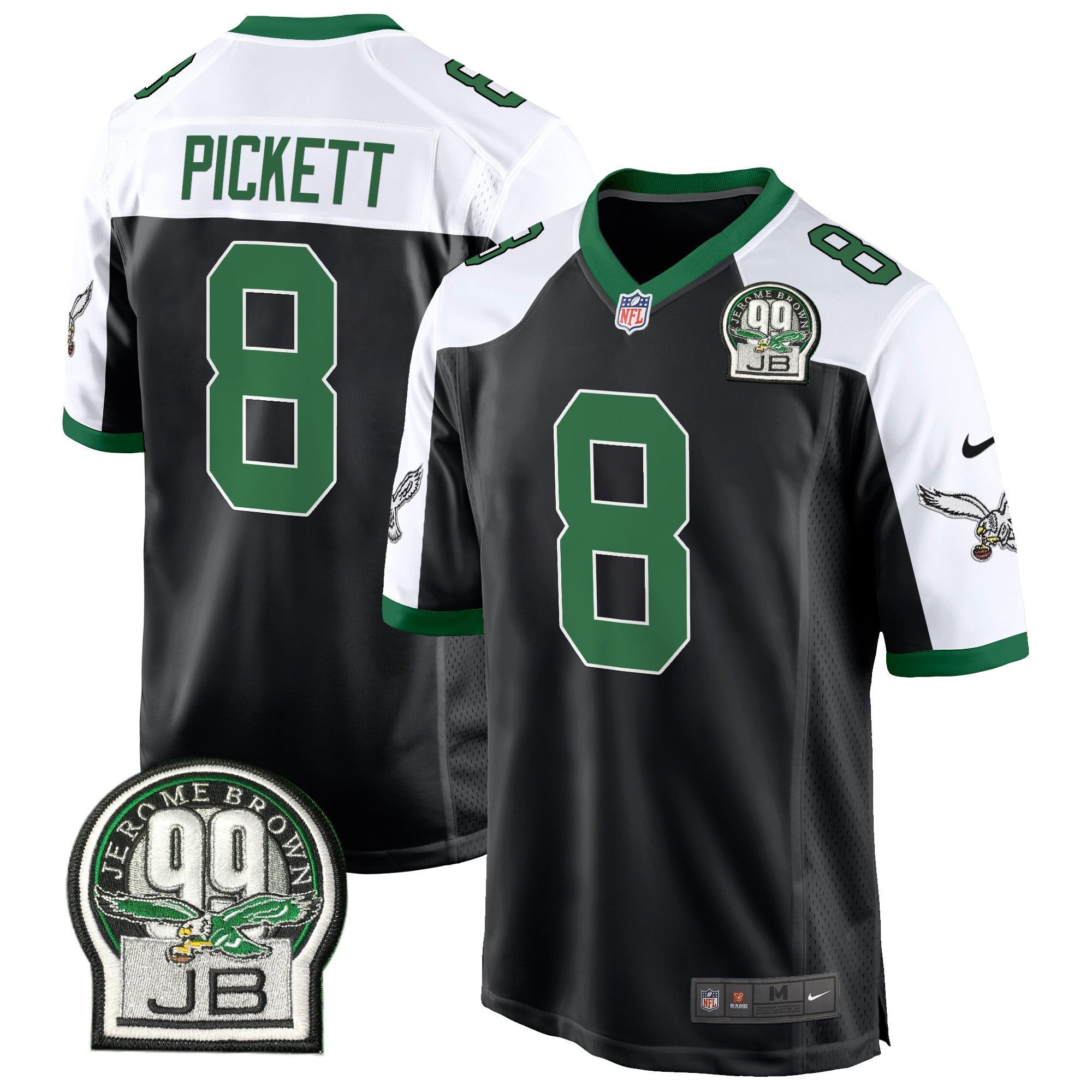 Men's Eagles Jerome Brown Patch Kelly Green Alternate Game Jersey - All Stitched