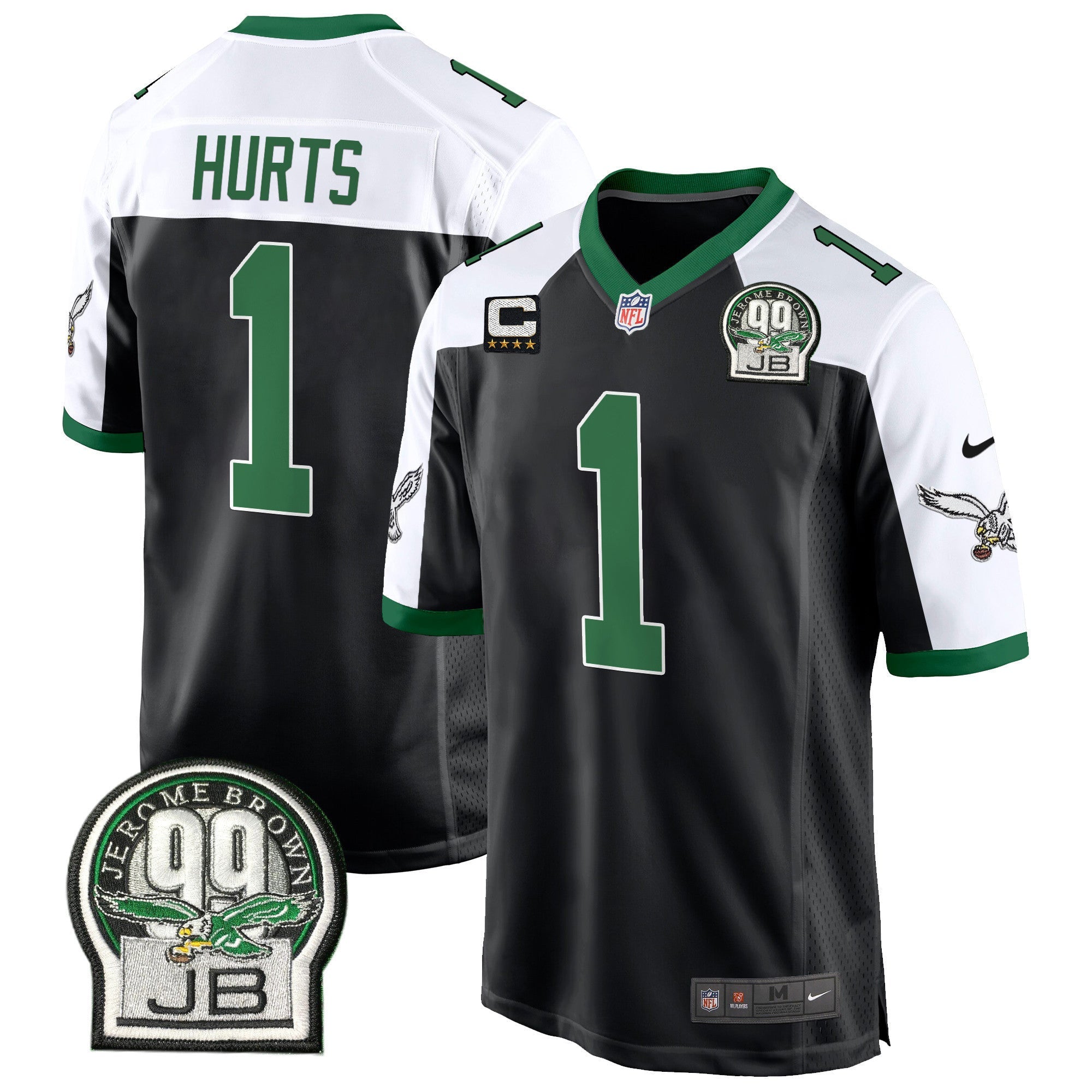 Men's Eagles Jerome Brown Patch Kelly Green Alternate Game Jersey - All Stitched