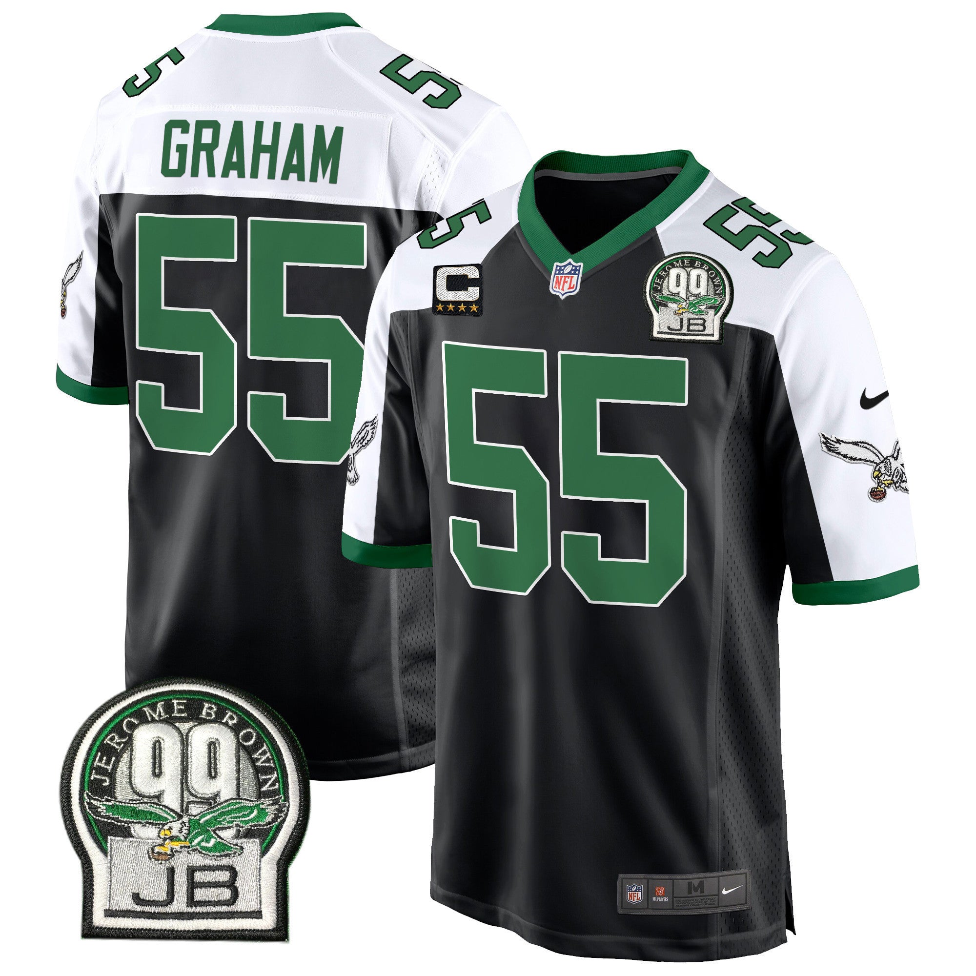 Men's Eagles Jerome Brown Patch Kelly Green Alternate Game Jersey - All Stitched