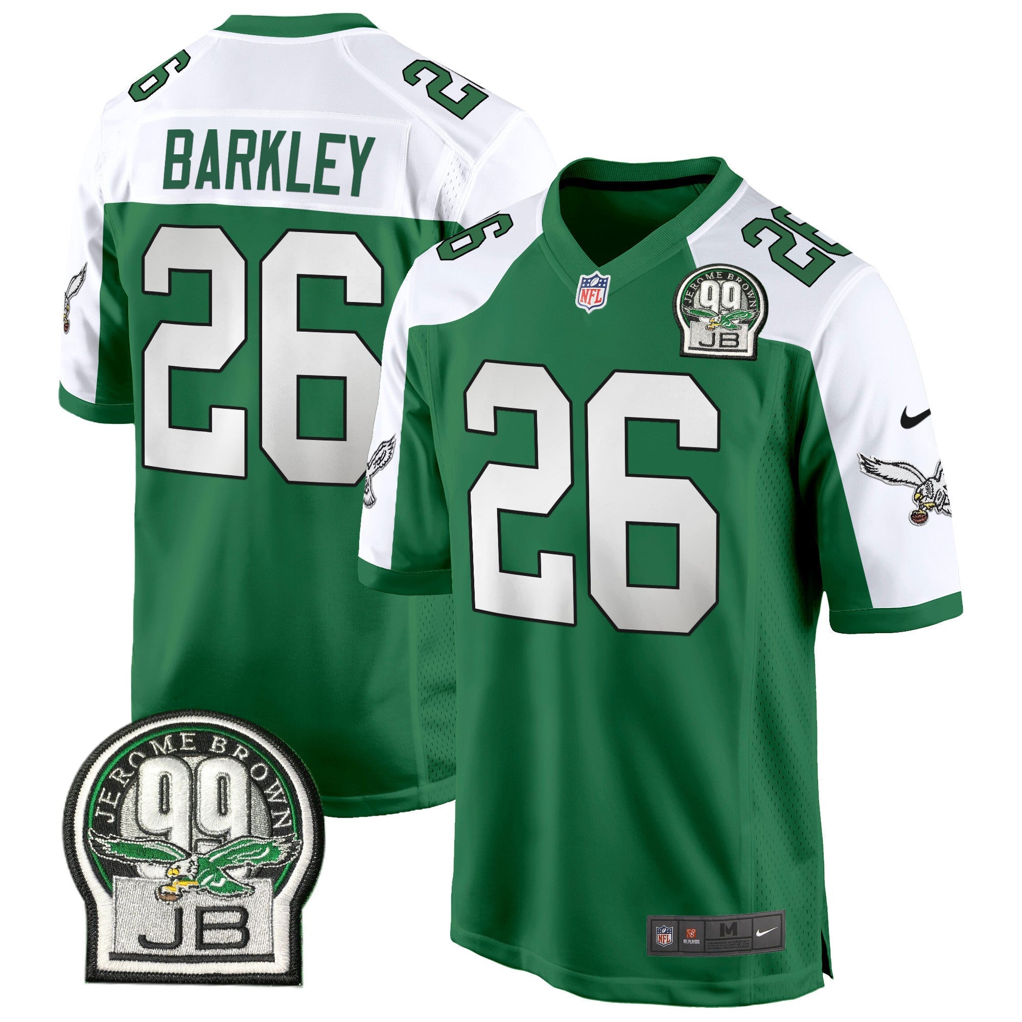 Men's Eagles Jerome Brown Patch Kelly Green Alternate Game Jersey - All Stitched