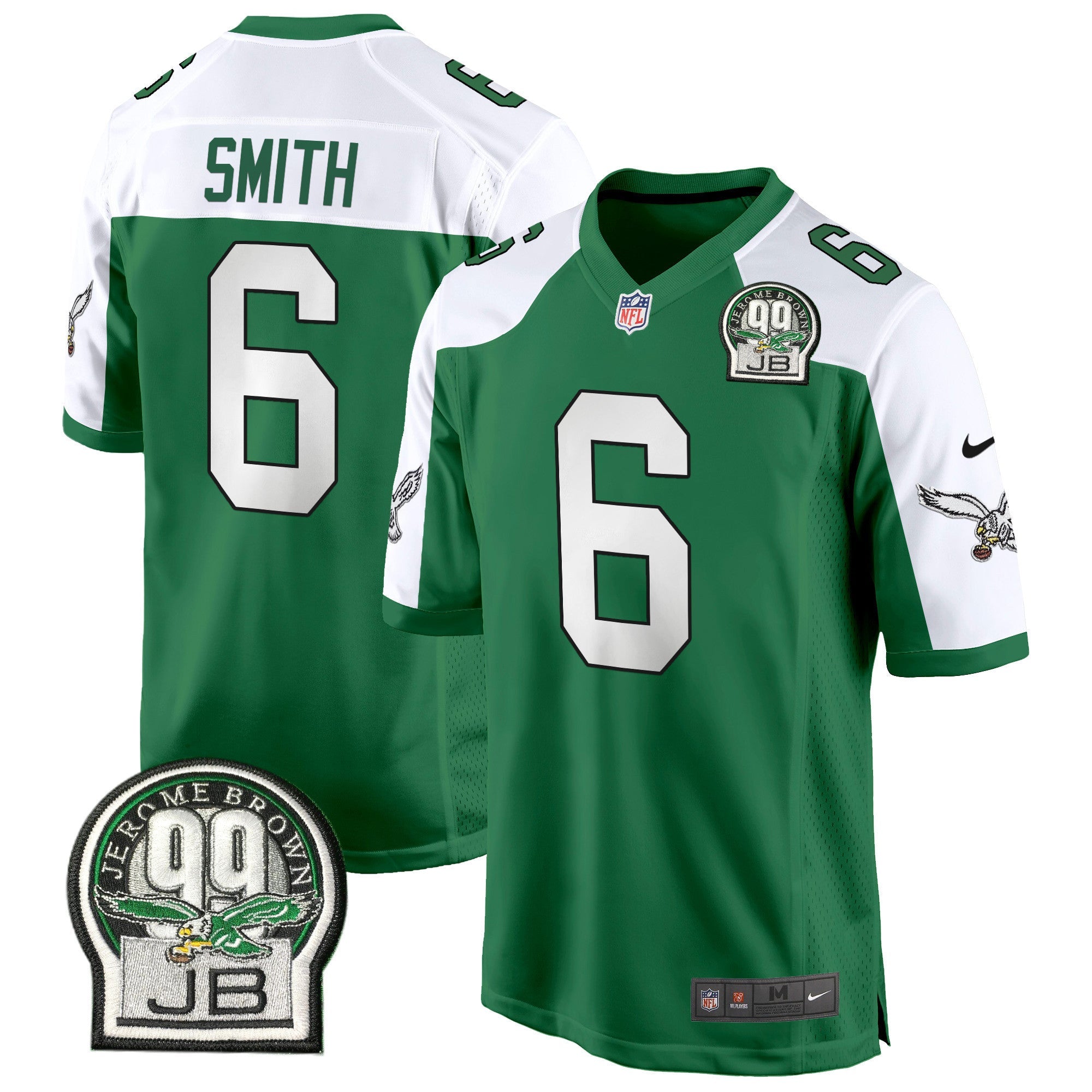 Men's Eagles Jerome Brown Patch Kelly Green Alternate Game Jersey - All Stitched