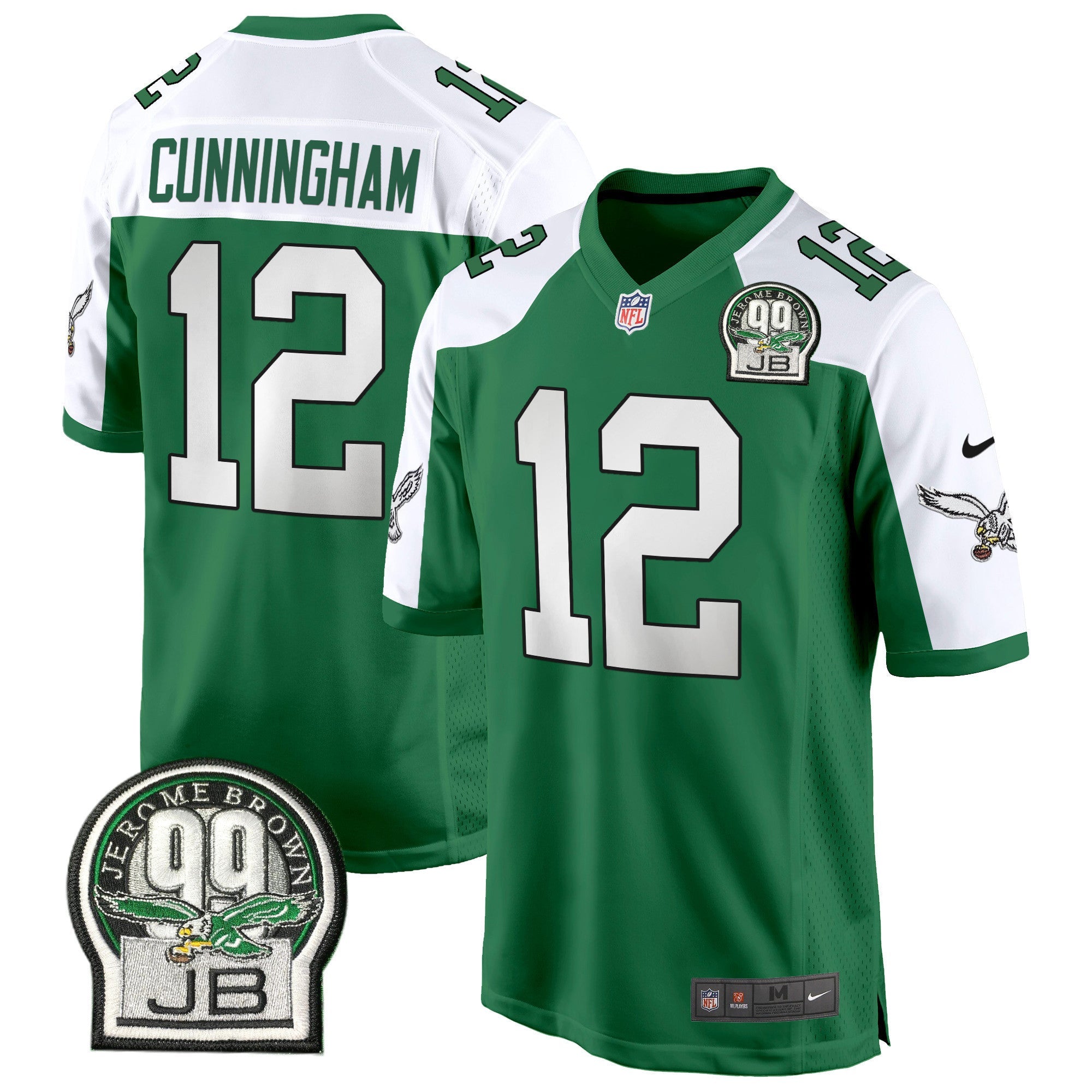 Men's Eagles Jerome Brown Patch Kelly Green Alternate Game Jersey - All Stitched