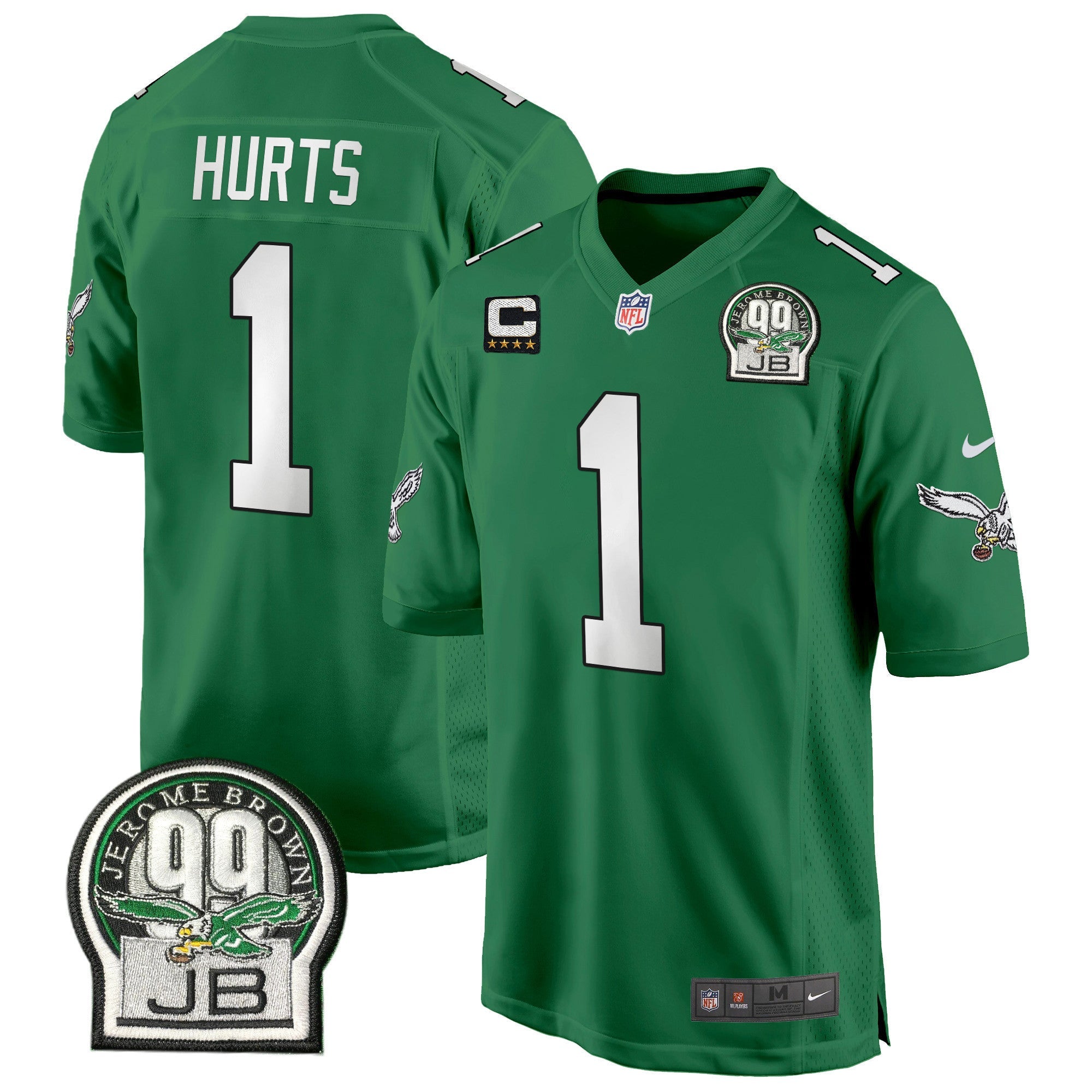 Men's Eagles Jerome Brown Patch Kelly Green Alternate Game Jersey - All Stitched