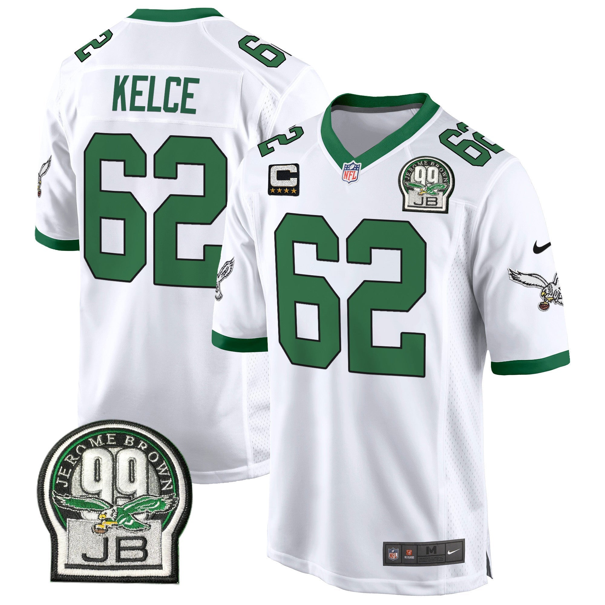 Men's Eagles Jerome Brown Patch Kelly Green Alternate Game Jersey - All Stitched