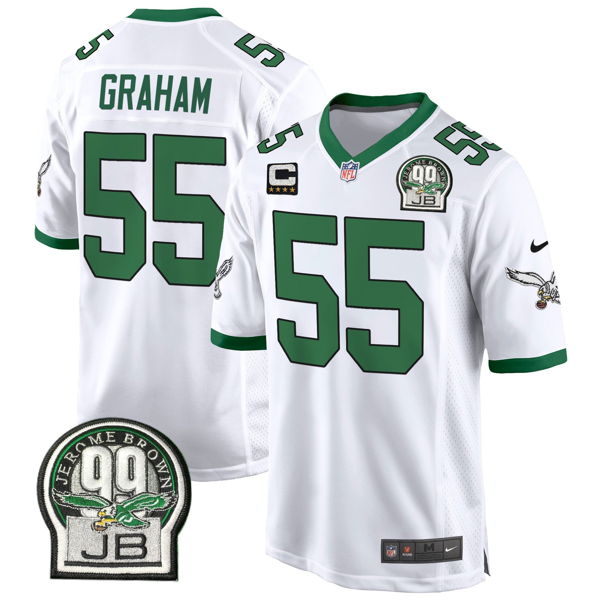 Men's Eagles Jerome Brown Patch Kelly Green Alternate Game Jersey - All Stitched