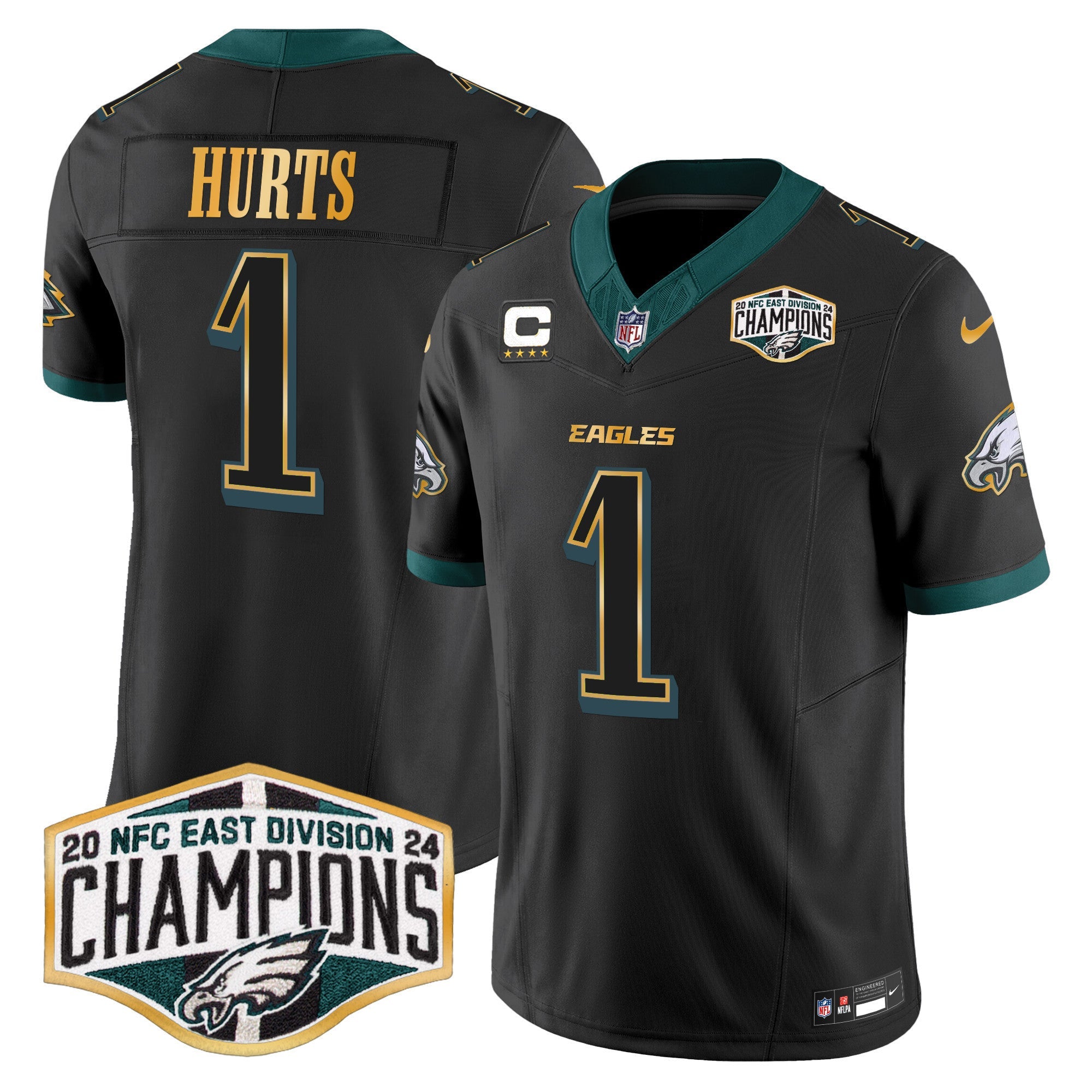 Men's Eagles 2024 NFC East Division Champions Gold Trim Vapor Limited Jersey - All Stitched