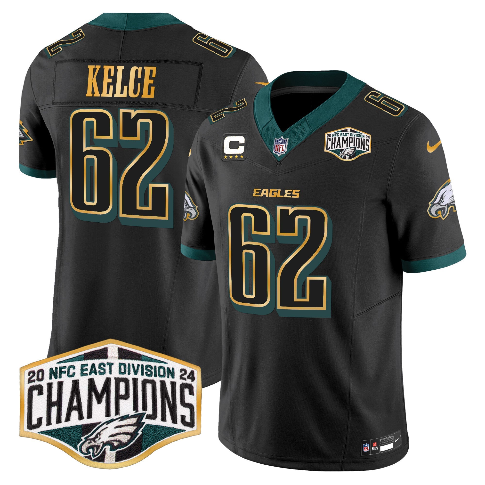 Men's Eagles 2024 NFC East Division Champions Gold Trim Vapor Limited Jersey - All Stitched