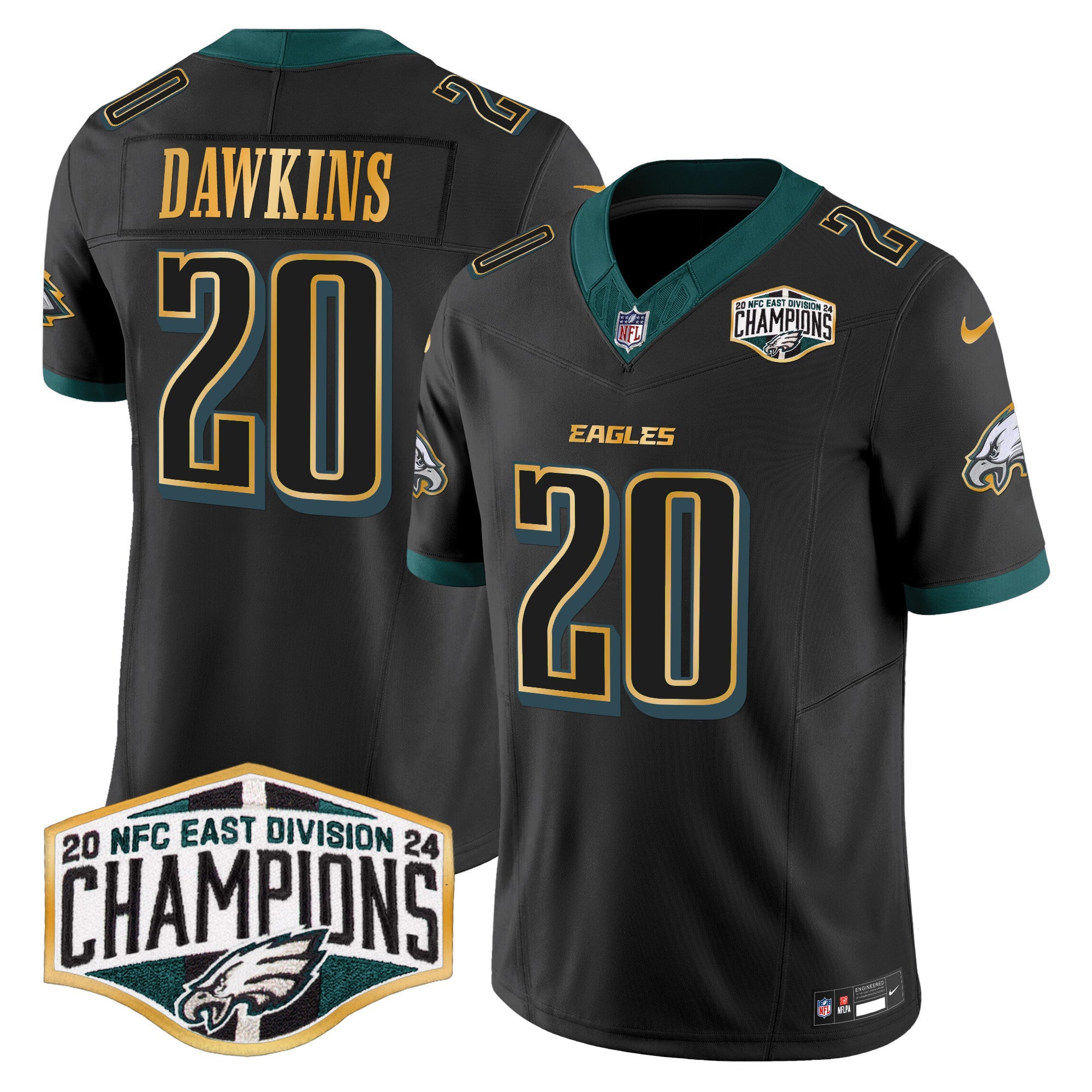 Men's Eagles 2024 NFC East Division Champions Gold Trim Vapor Limited Jersey - All Stitched