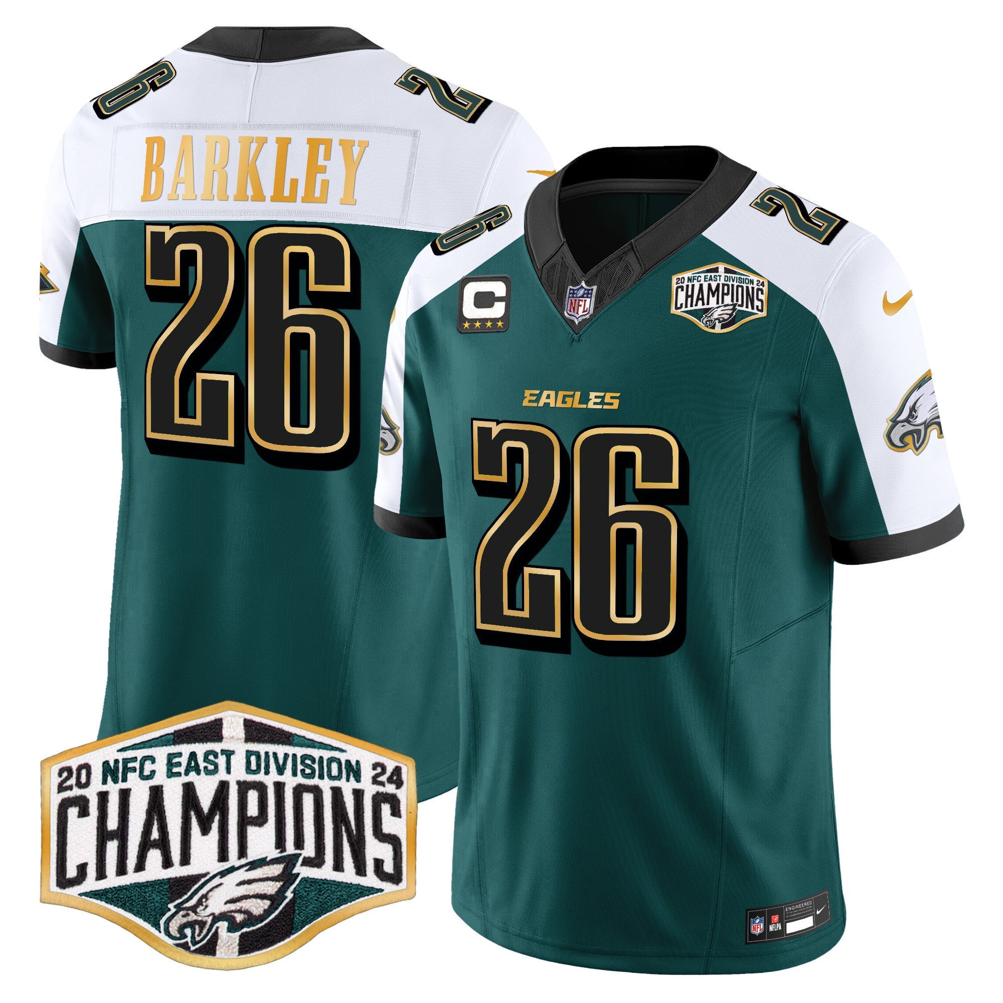 Men's Eagles 2024 NFC East Division Champions Gold Trim Vapor Limited Jersey - All Stitched