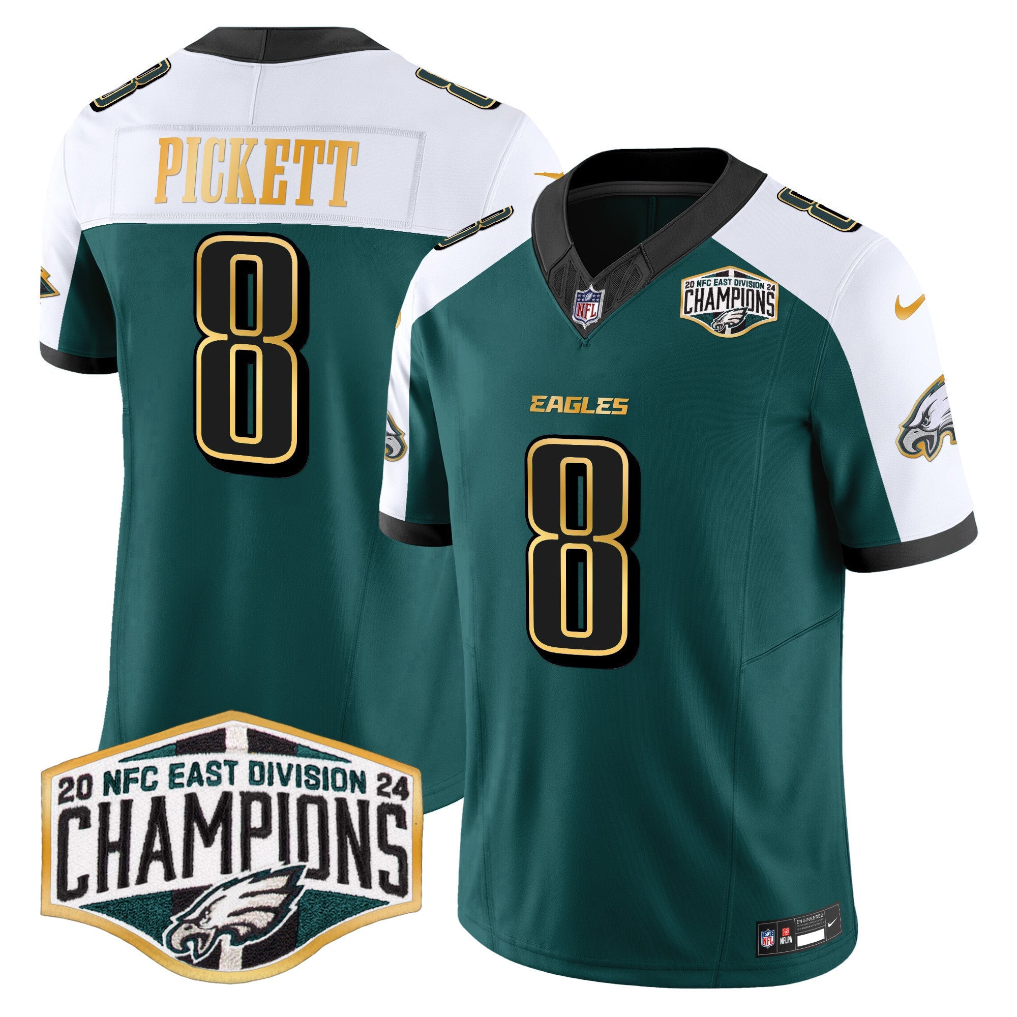 Men's Eagles 2024 NFC East Division Champions Gold Trim Vapor Limited Jersey - All Stitched