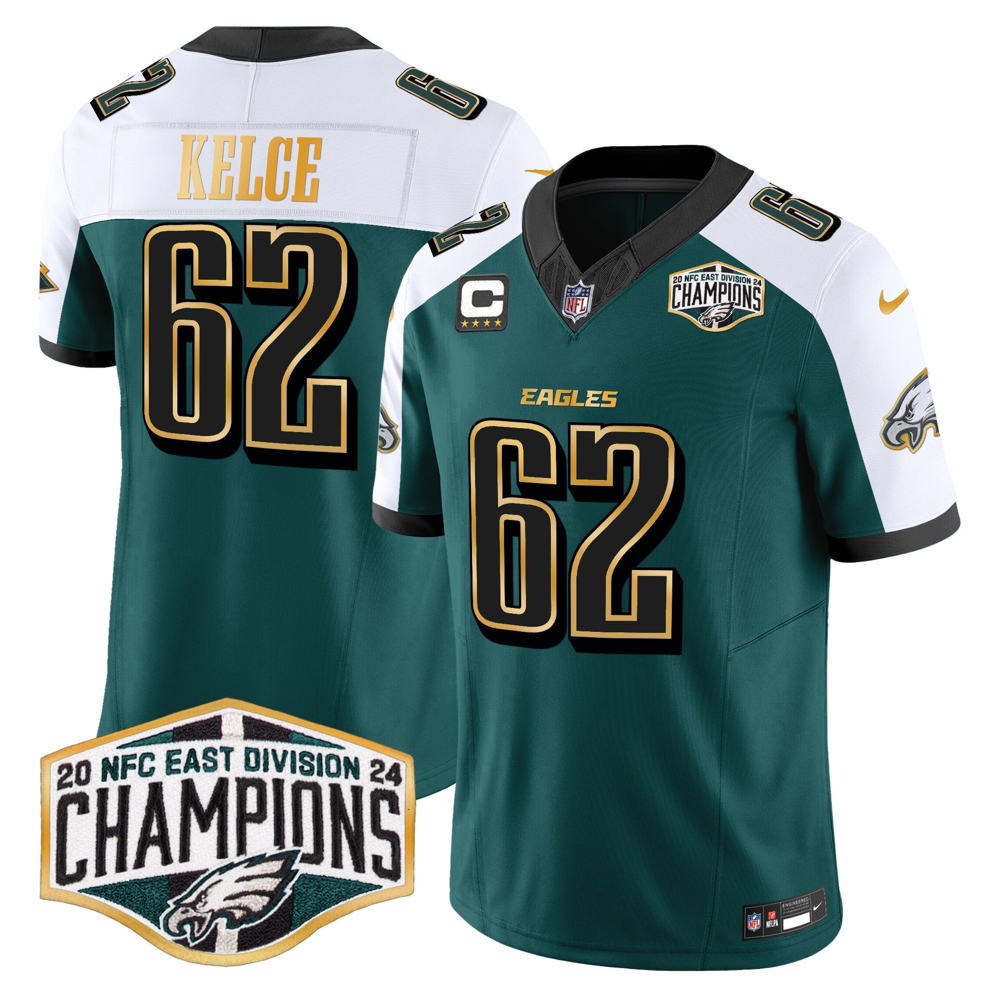 Men's Eagles 2024 NFC East Division Champions Gold Trim Vapor Limited Jersey - All Stitched