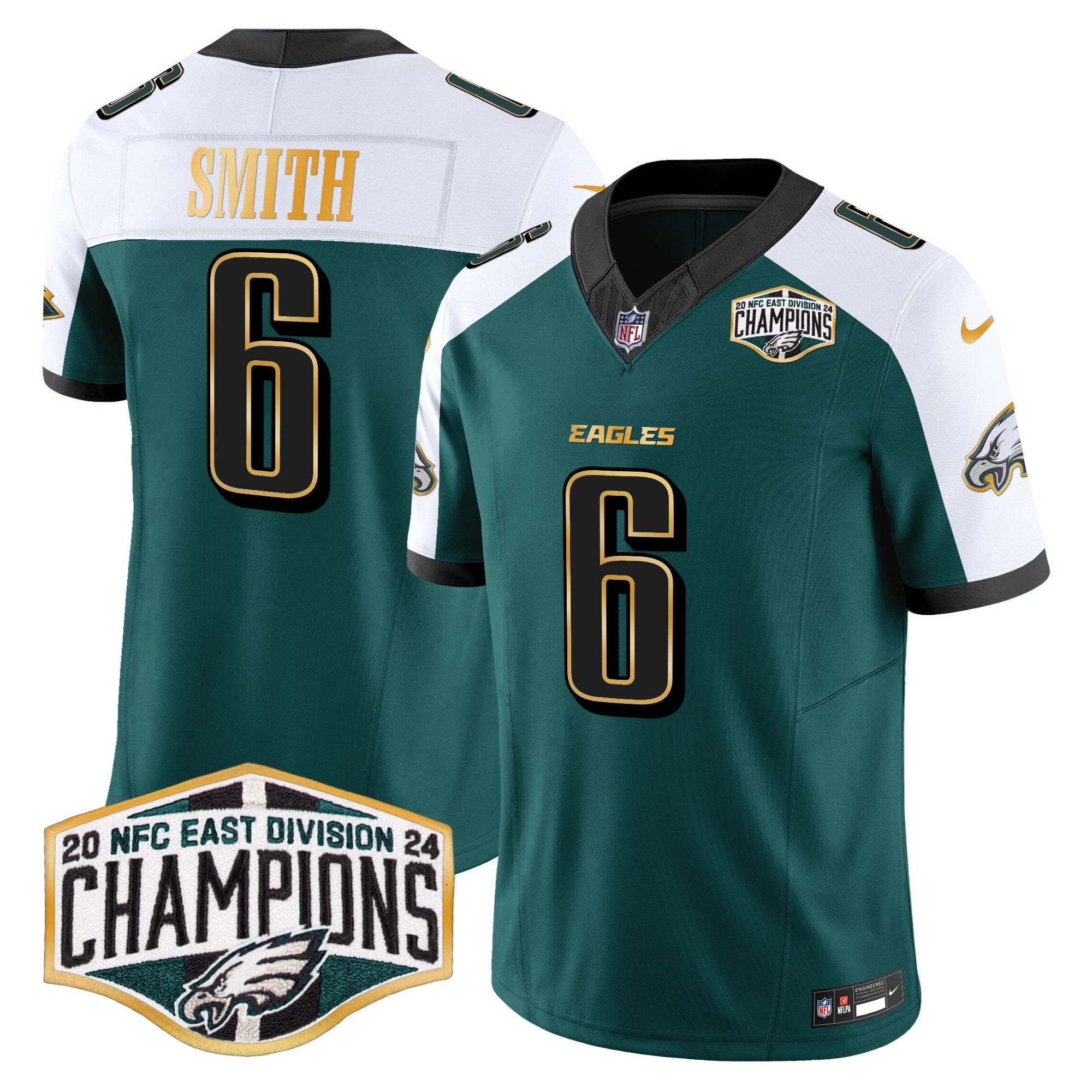 Men's Eagles 2024 NFC East Division Champions Gold Trim Vapor Limited Jersey - All Stitched