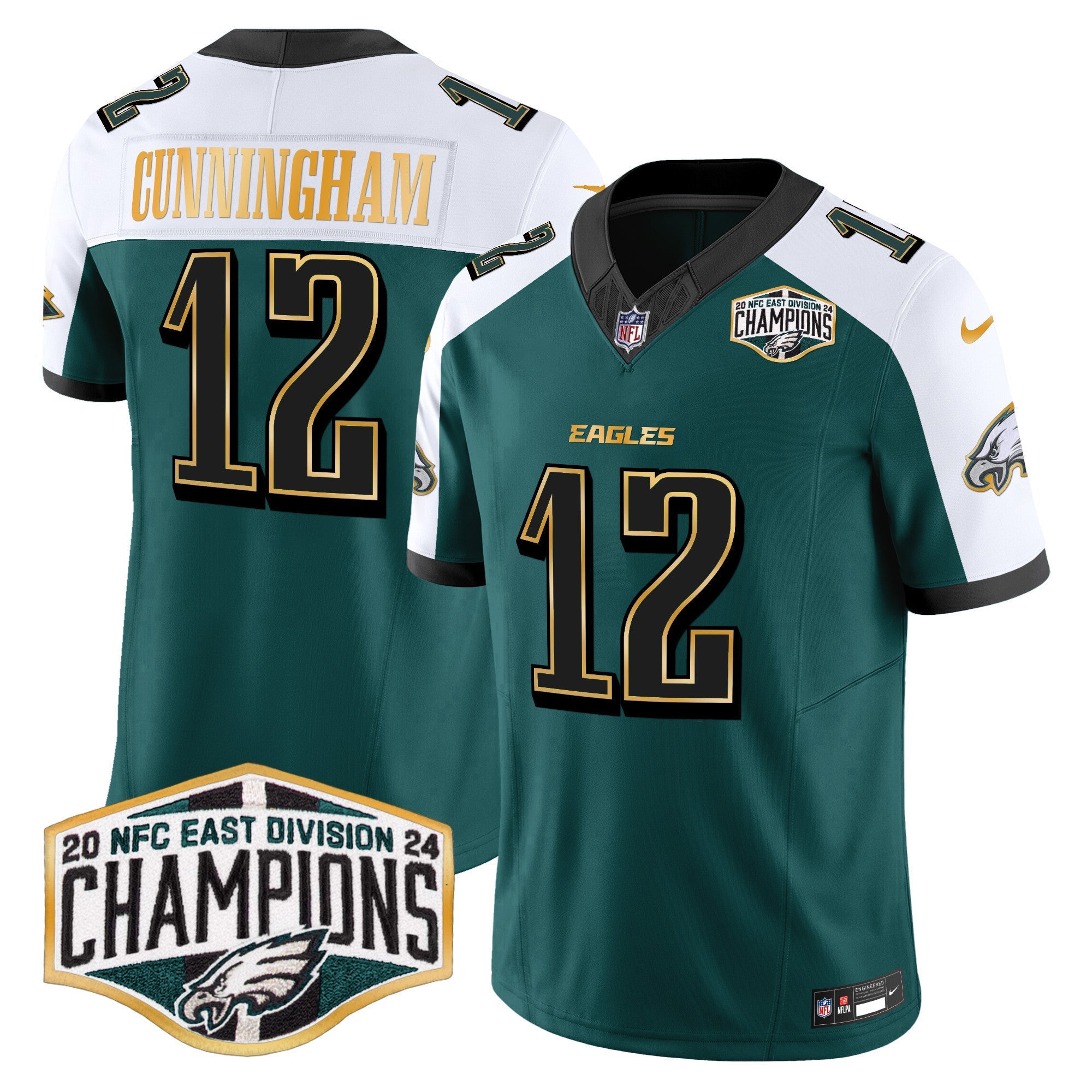 Men's Eagles 2024 NFC East Division Champions Gold Trim Vapor Limited Jersey - All Stitched