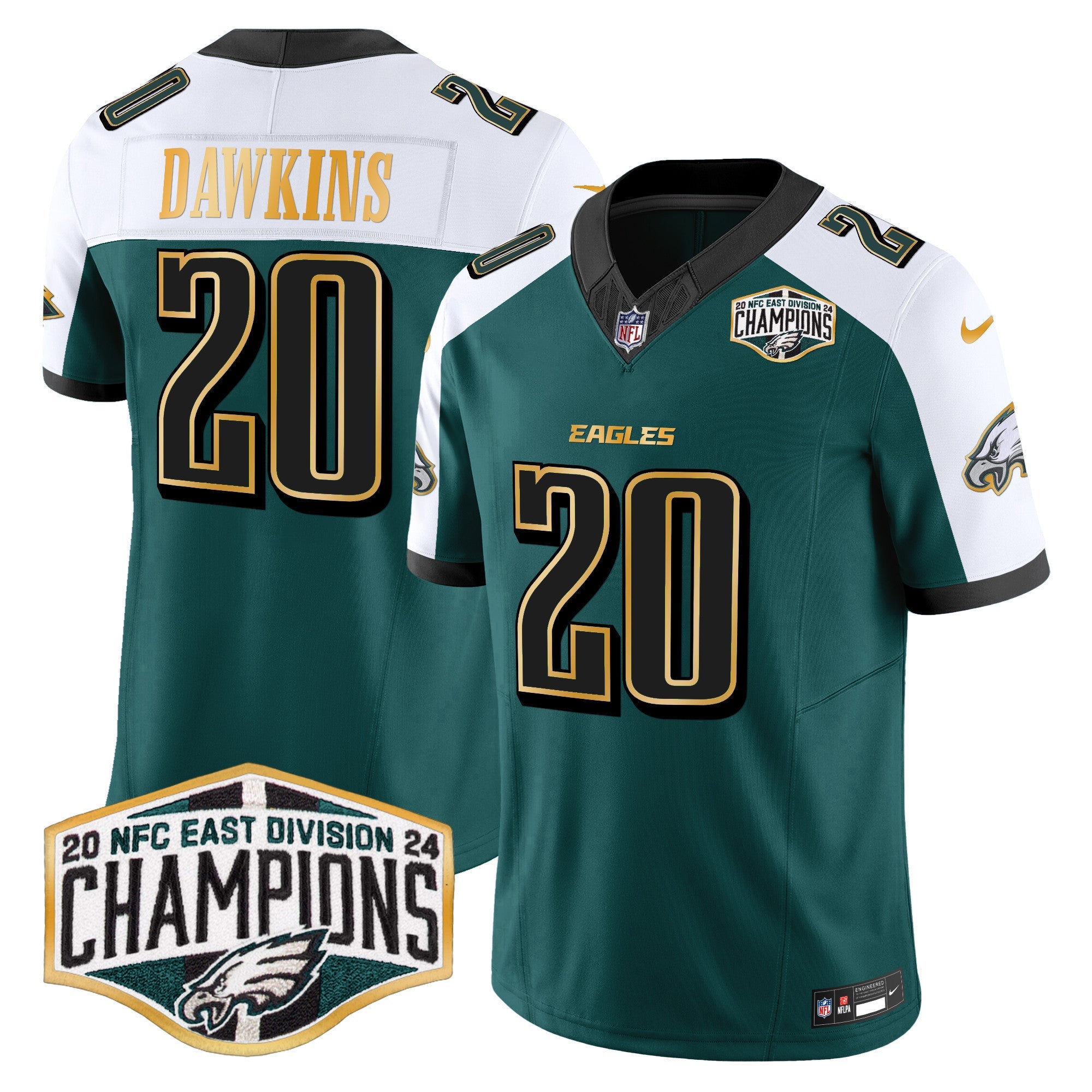 Men's Eagles 2024 NFC East Division Champions Gold Trim Vapor Limited Jersey - All Stitched