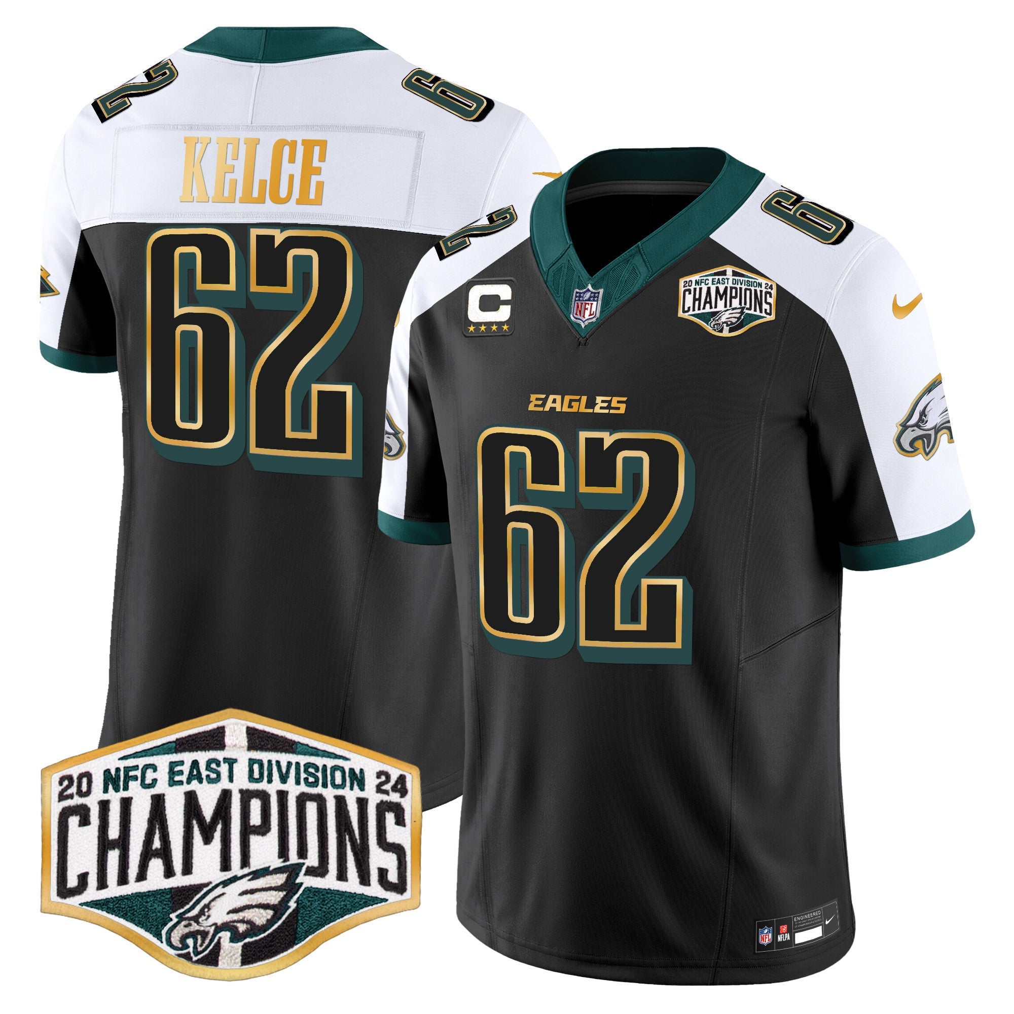 Men's Eagles 2024 NFC East Division Champions Gold Trim Vapor Limited Jersey - All Stitched