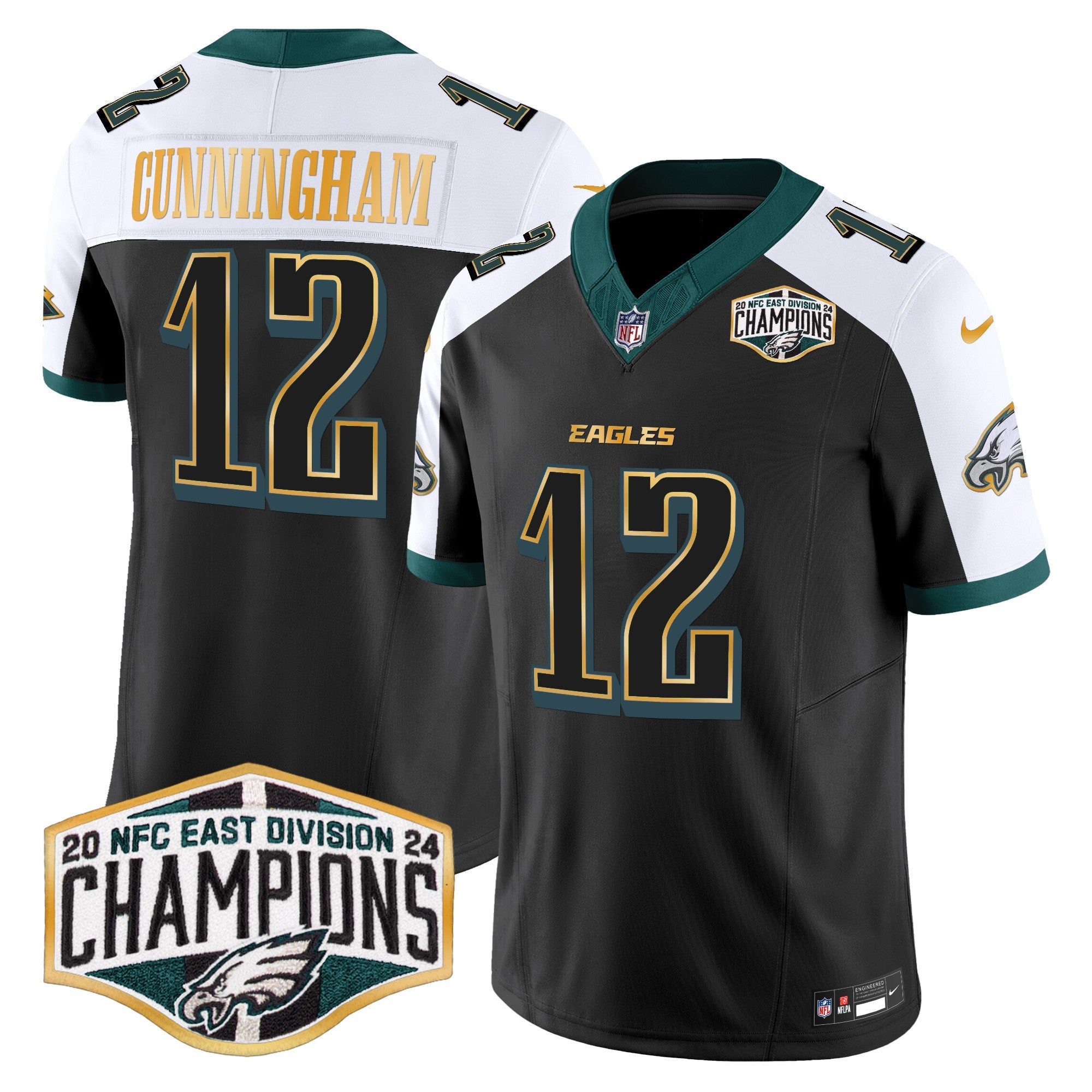 Men's Eagles 2024 NFC East Division Champions Gold Trim Vapor Limited Jersey - All Stitched