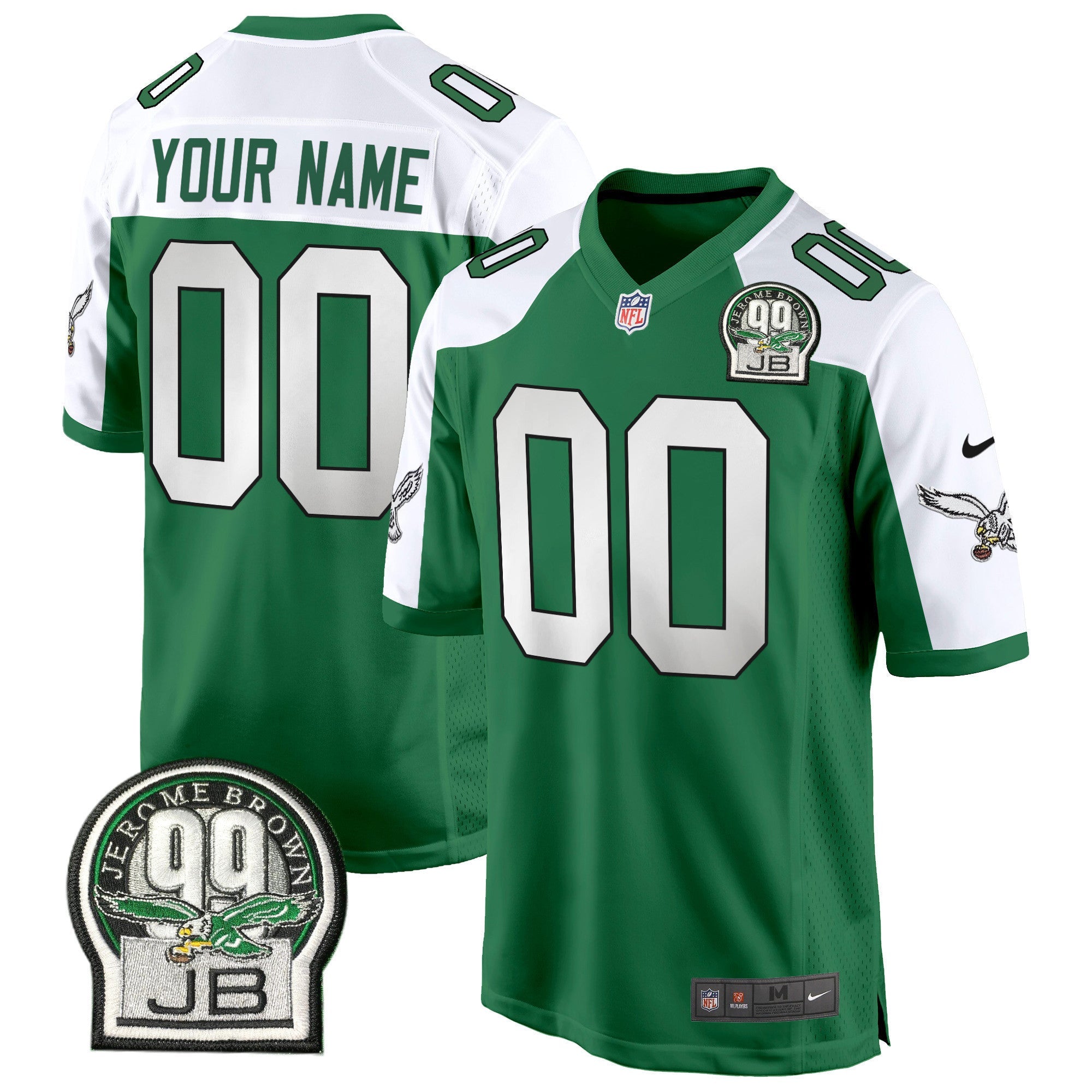 Eagles Jerome Brown Patch Kelly Green Alternate Game Custom Jersey - All Stitched