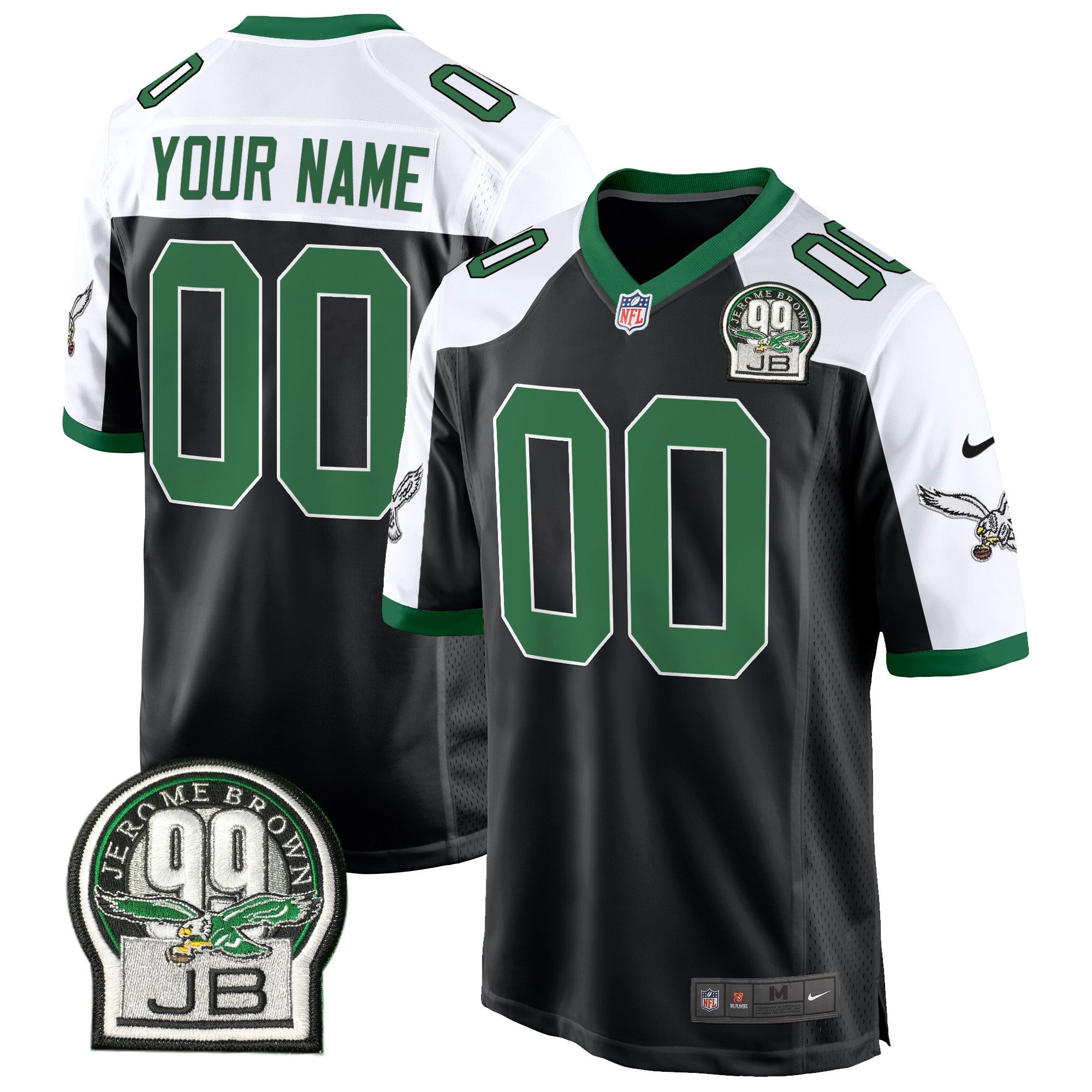 Eagles Jerome Brown Patch Kelly Green Alternate Game Custom Jersey - All Stitched