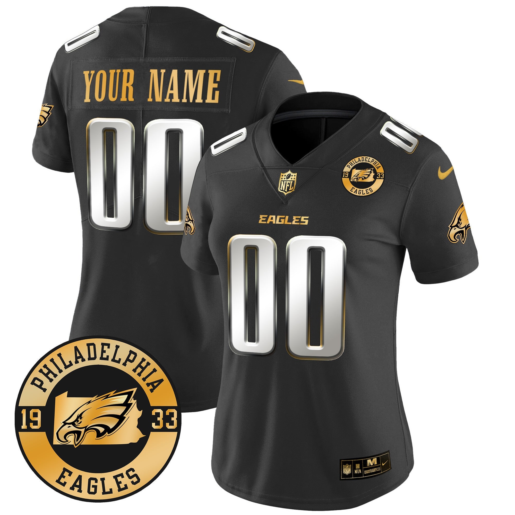 Eagles 2024 Gold Vapor Limited Custom Jersey - Est. 1933 Patch - All Stitched