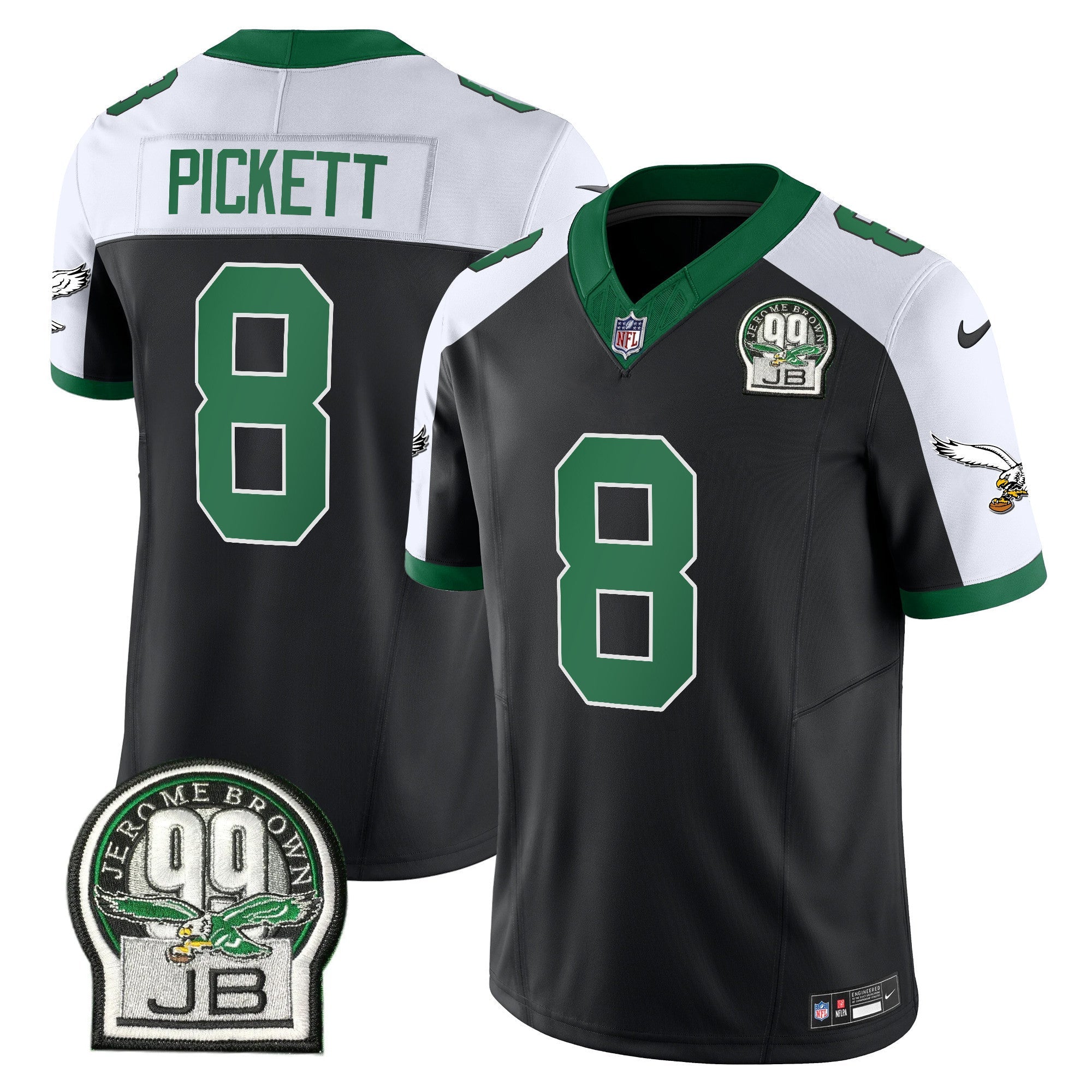 Men's Eagles Jerome Brown Patch Kelly Green Alternate Jersey V2 - All Stitched