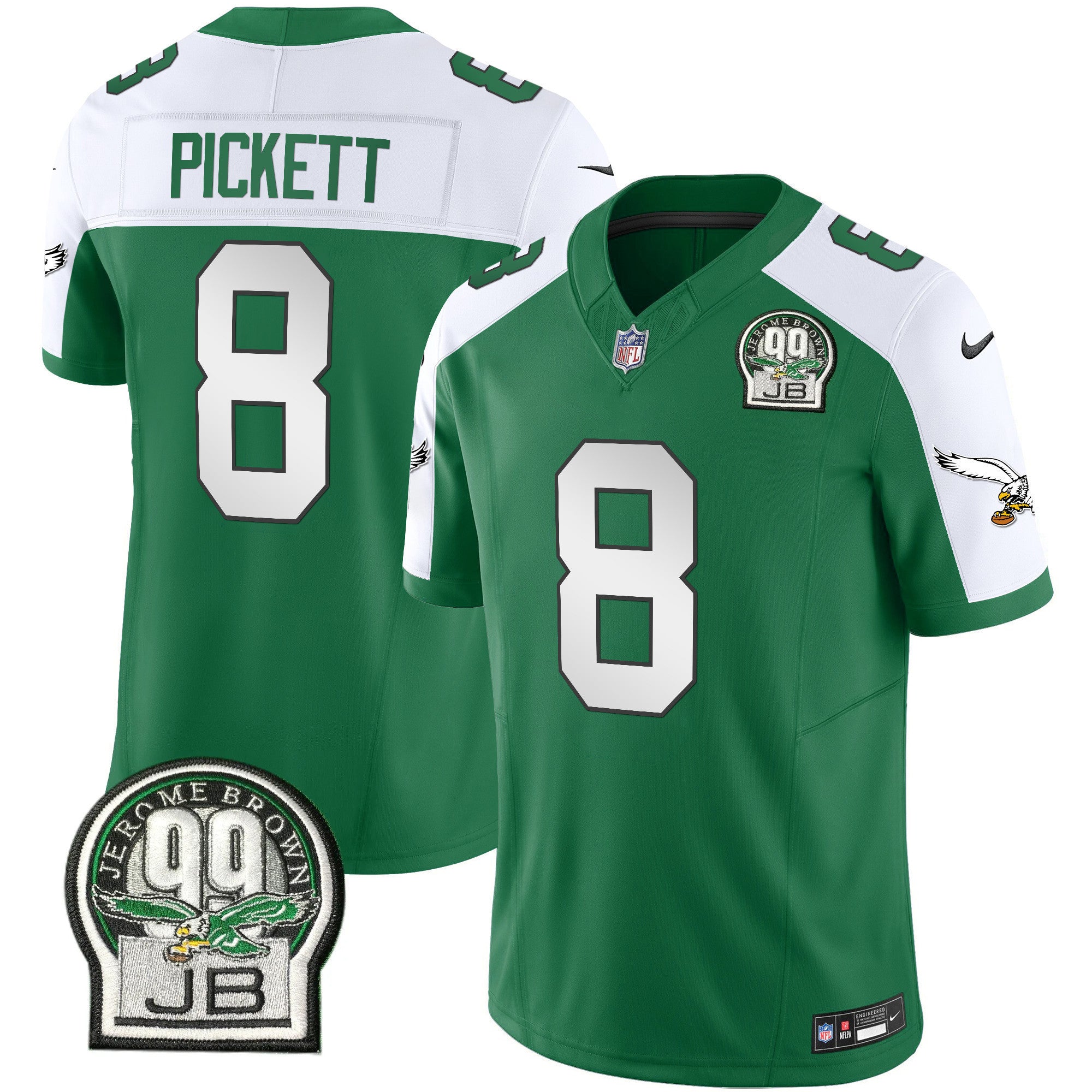 Men's Eagles Jerome Brown Patch Kelly Green Alternate Jersey V2 - All Stitched