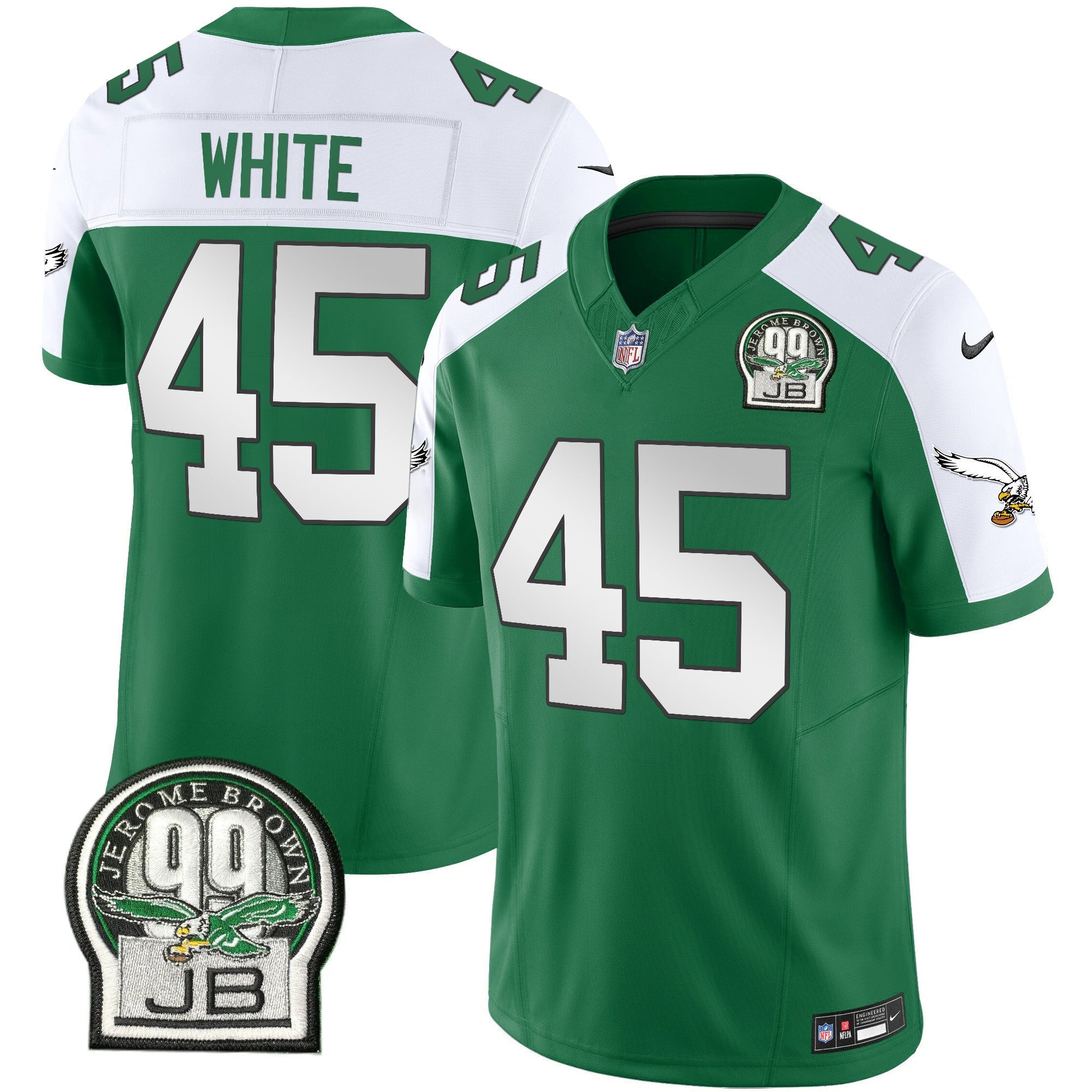 Men's Eagles Jerome Brown Patch Kelly Green Alternate Jersey V2 - All Stitched