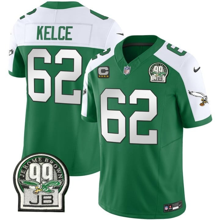 Men's Eagles Jerome Brown Patch Kelly Green Alternate Jersey V2 - All Stitched