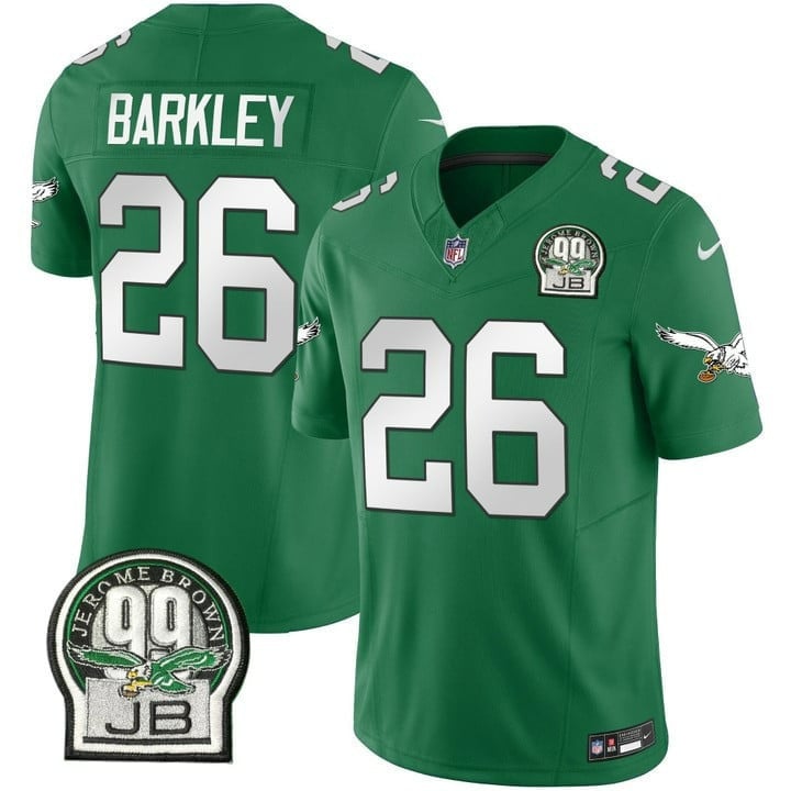 Men's Eagles Jerome Brown Patch Kelly Green Alternate Jersey V2 - All Stitched
