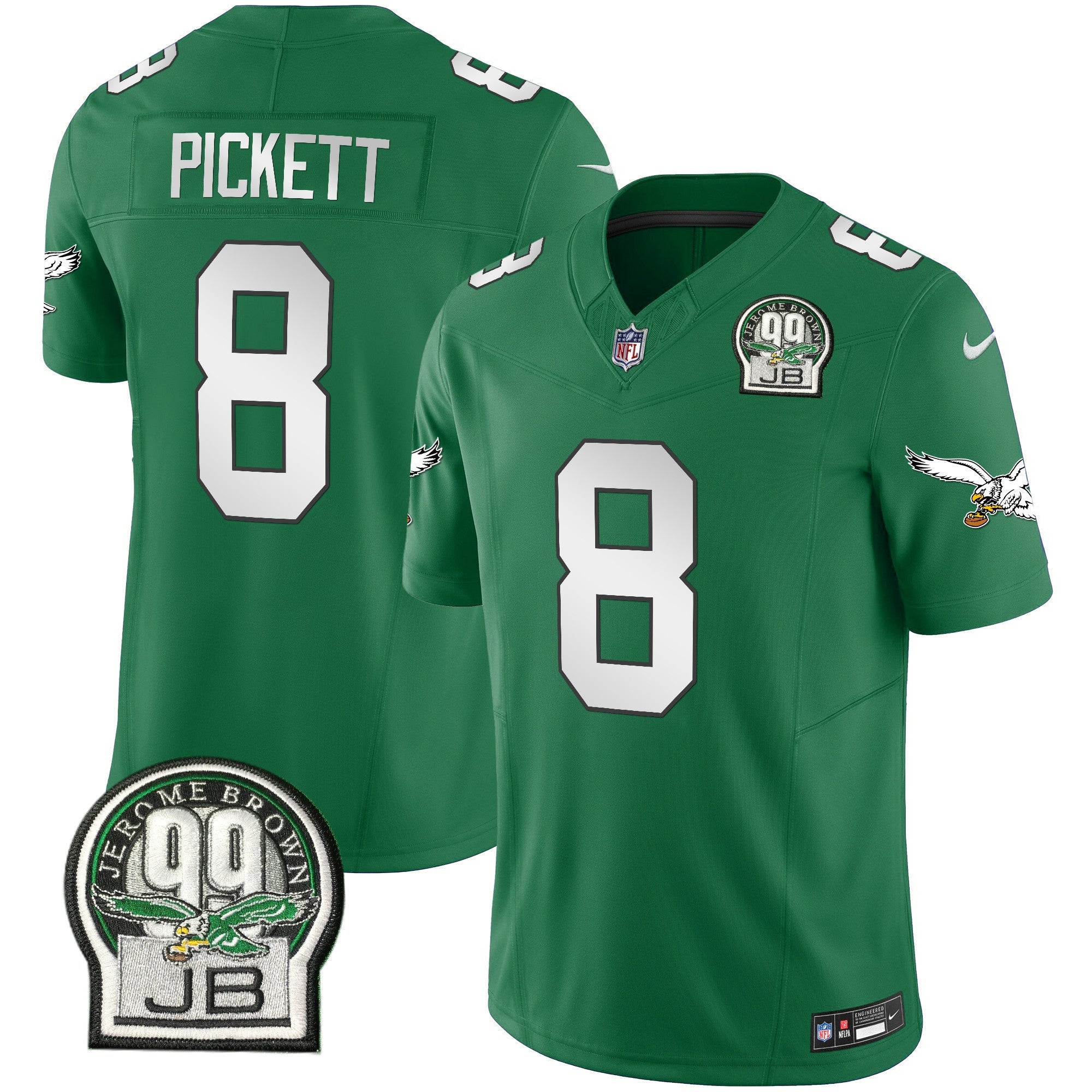 Men's Eagles Jerome Brown Patch Kelly Green Alternate Jersey V2 - All Stitched