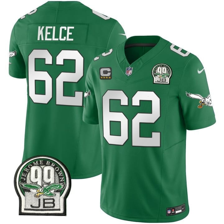 Men's Eagles Jerome Brown Patch Kelly Green Alternate Jersey V2 - All Stitched