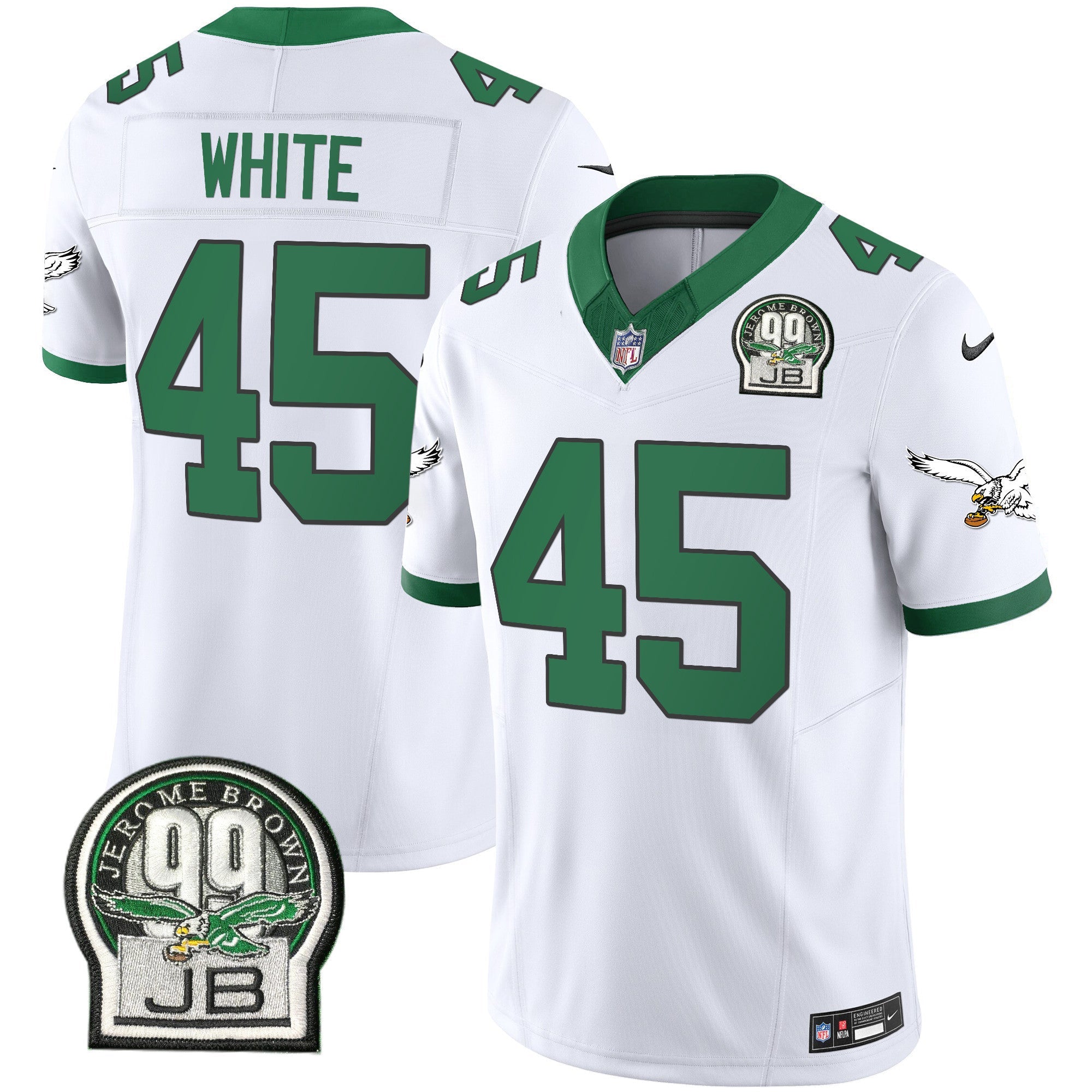 Men's Eagles Jerome Brown Patch Kelly Green Alternate Jersey V2 - All Stitched