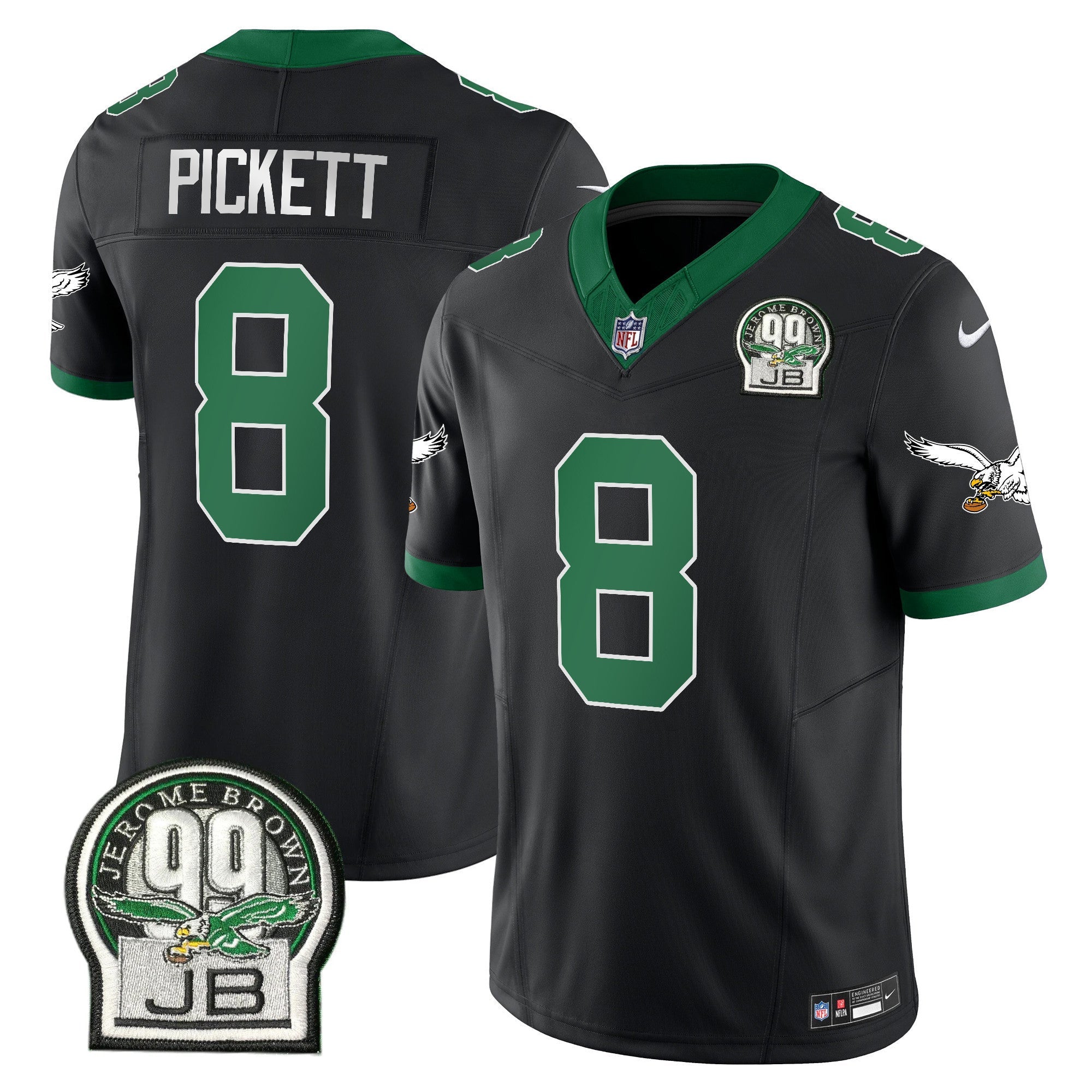 Men's Eagles Jerome Brown Patch Kelly Green Alternate Jersey V2 - All Stitched